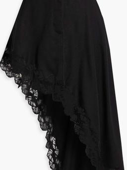 Asymmetric lace-trimmed grain de poudre midi skirt