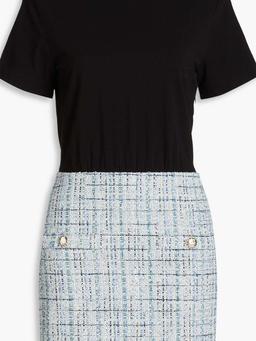 Cotton-blend jersey and tweed mini dress
