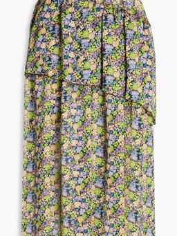Tiered floral-print crepe de chine midi skirt