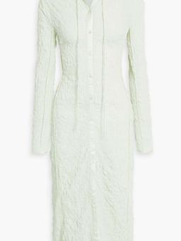 Shirred cotton-blend cloqué midi shirt dress