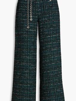 Belted metallic bouclé-tweed wide-leg pants
