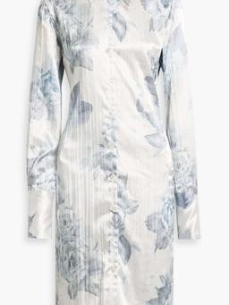 Floral-print satin midi shirt dress