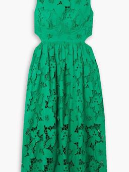 Cutout embroidered cotton guipure lace midi dress