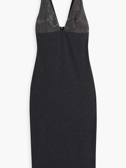 Bead-embellished ribbed cotton-blend midi dress