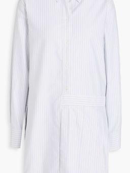 Asymmetric pleated striped cotton mini shirt dress