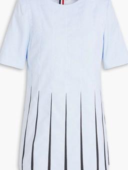 Pleated striped cotton and wool-twill mini dress