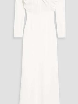 Off-the-shoulder pleated cady maxi dress