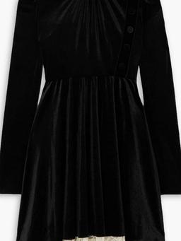 Lace-trimmed stretch-velvet mini dress