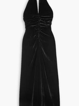 Josette crystal-embellished ruched velvet halterneck midi dress