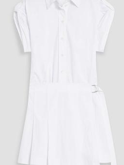 Wrap-effect pleated cotton-blend poplin mini shirt dress