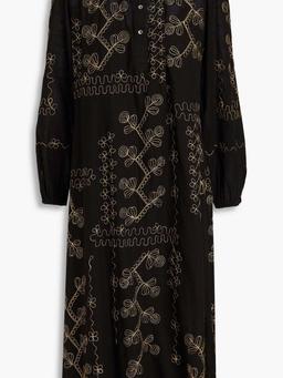 Oriane metallic embroidered cotton-gauze midi dress