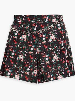 Chain-embellished floral-print crepe de chine shorts