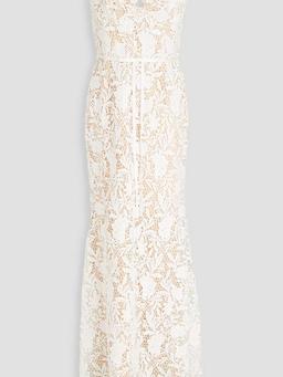 Satin-trimmed guipure lace and tulle gown