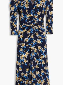 Ivan ruched printed stretch-mesh midi dress