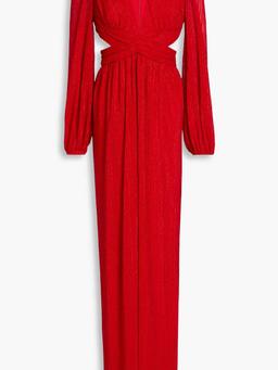 Samantha pleated cutout metallic crepe de chine gown