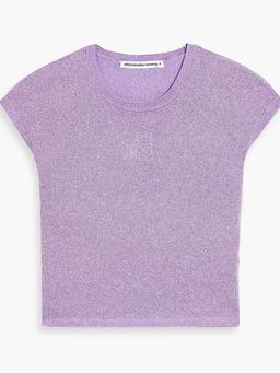 Cropped embossed metallic knitted top