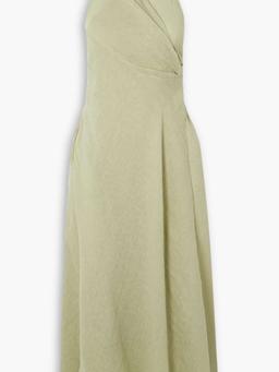Yara linen-blend halterneck midi wrap dress