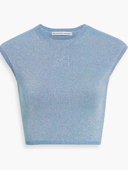 Cropped metallic stretch-knit top
