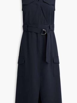 Wrap-effect belted twill midi dress