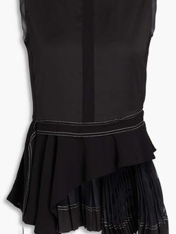 Layered pleated chiffon and satin top