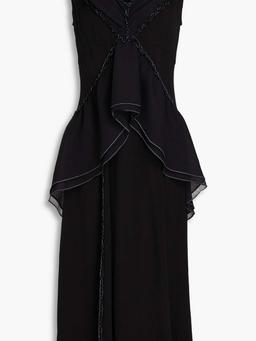 Ruffled topstitched crepon midi dress