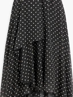 Wrap-effect polka-dot chiffon midi skirt