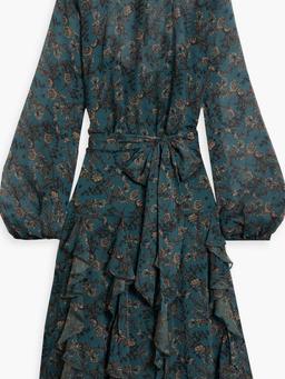 Ruffled floral-print chiffon dress