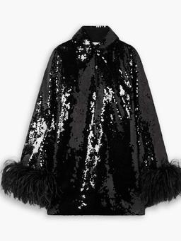 Michelle feather-trimmed sequined crepe mini dress