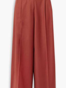Double pleated wool-twill wide-leg pants