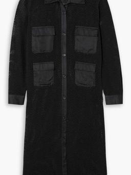 Satin-trimmed cotton-mesh midi shirt dress