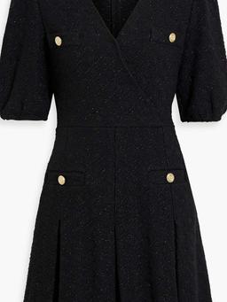 Wrap-effect metallic tweed mini dress
