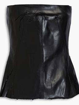 Frayed cotton-blend strapless top