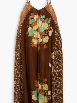 Lace-trimmed floral-print cotton-voile midi dress