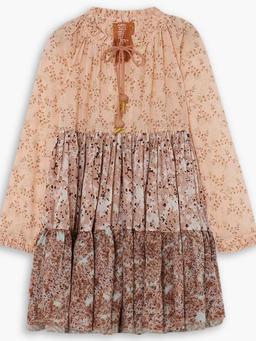 Tiered printed cotton-voile mini dress
