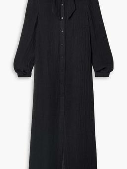 Pussy-bow crinkled linen-blend gauze maxi dress