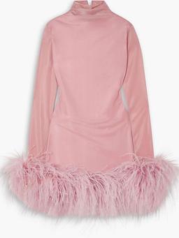 Luna feather-trimmed stretch-jersey turtleneck mini dress