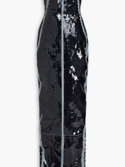 Sequin-embellished denim gown