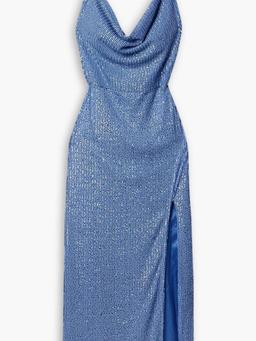 Yuna draped sequined tulle gown