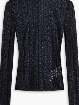 Metallic crochet-knit wool-blend turtleneck top