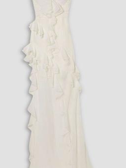 Asymmetric ruffled silk-georgette gown