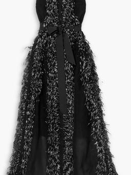 Beau feather and grosgrain-trimmed silk-organza gown
