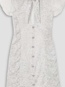 Pussy-bow ruffled silk-organza trimmed metallic lace mini dress