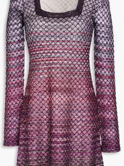 Embellished crochet-knit mini dress