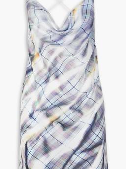 Open-back draped checked satin mini dress