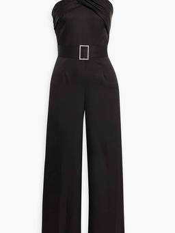 Kani crystal-embellished satin-crepe wide-leg halterneck jumpsuit