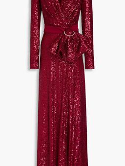 Belted sequined tulle gown