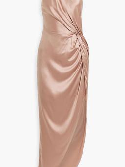One-shoulder twist-front sailk-satin gown