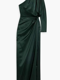 One-shoulder draped silk-satin maxi dress