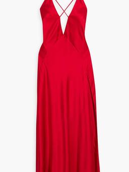 Strap-detailed silk-satin maxi dress