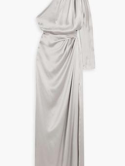 One-shoulder draped silk-satin maxi dress